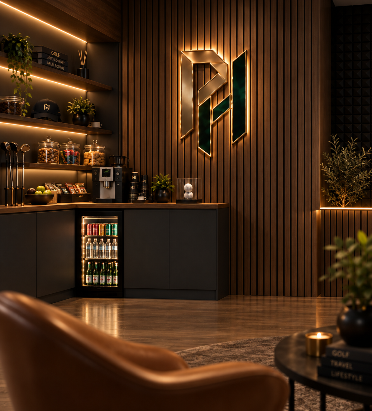 Refreshments cabinet with drinks fridge and espresso machine
