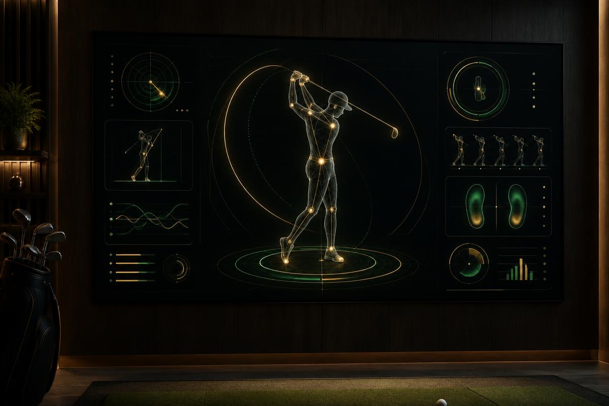 Swing analysis interface on the studio screen